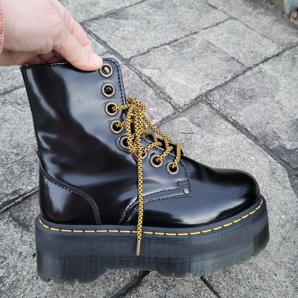 Dr. Martens Black Combat Boots with Yellow Laces - Picture 8 of 15